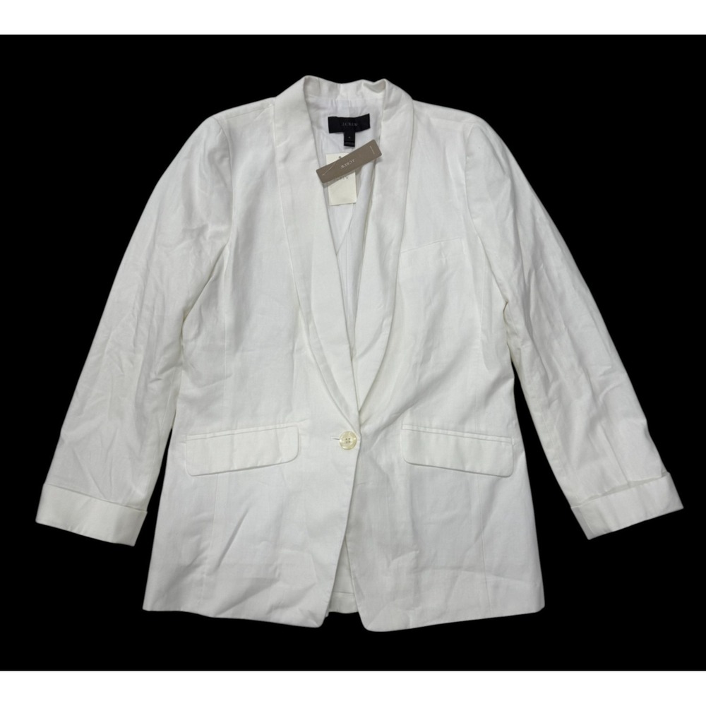 J‎ Crew Unstructured Shawl Collar Cotton Linen Blazer White Womens 4 NWT H6199